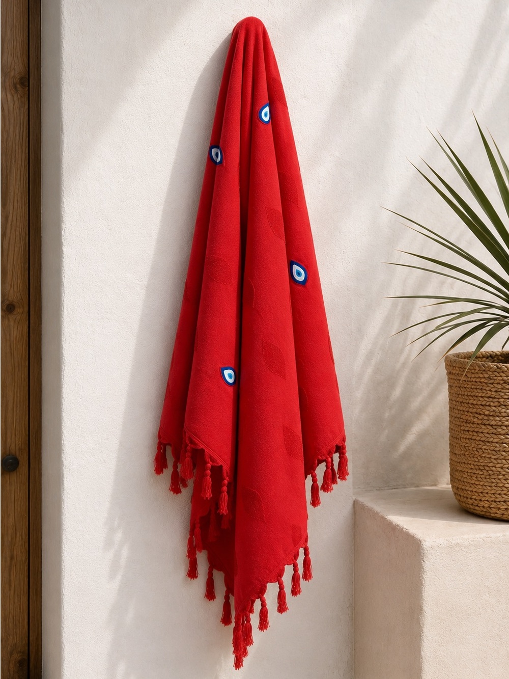 Haremlique Istanbul Evil Eye Peshtamal Turkish Cotton Towel Red Blue $120